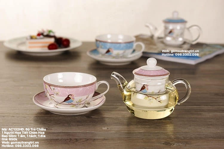 BỘ TRÀ CHIỀU 1 NGƯỜI HỌA TIẾT CHIM HOA